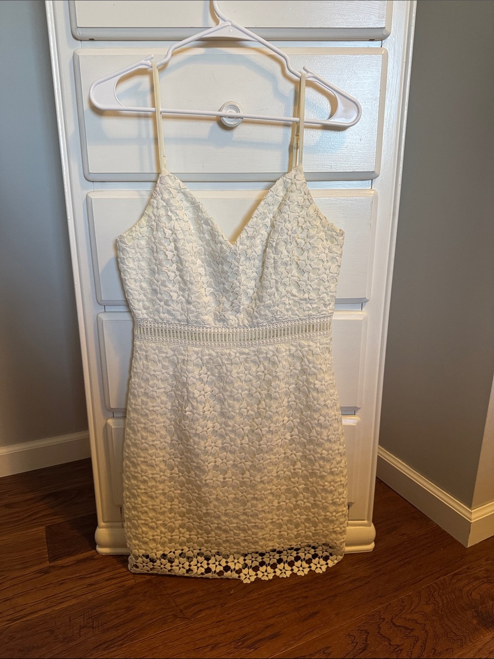 Minuet Petite White Lace Spaghetti-Strap Mini Dress